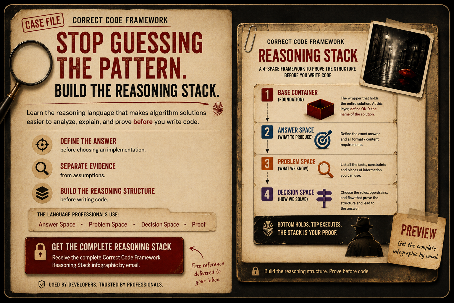 Preview of the Correct Code Framework Reasoning Stack infographic.
