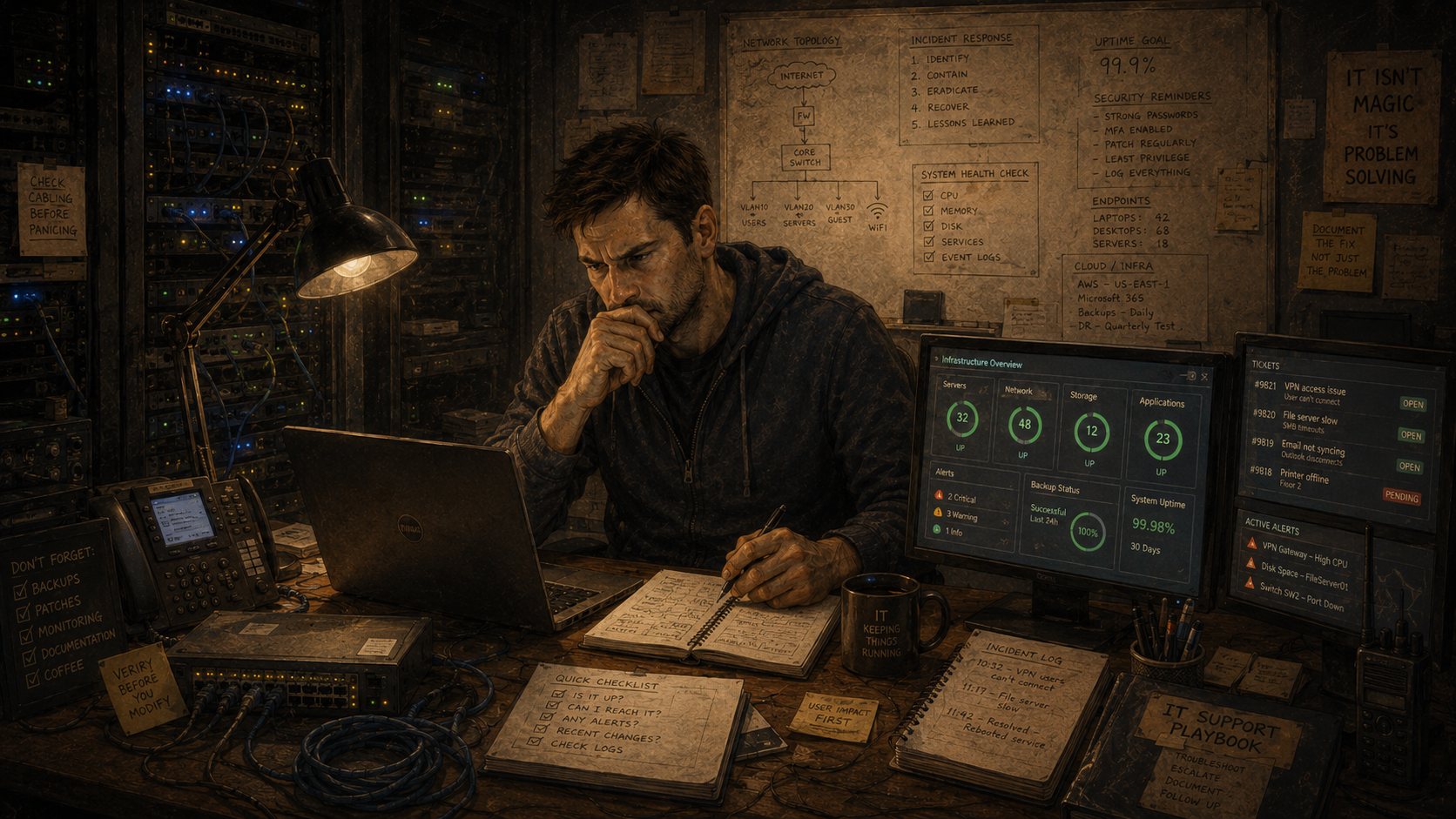 IT professional investigating access, services, and system state